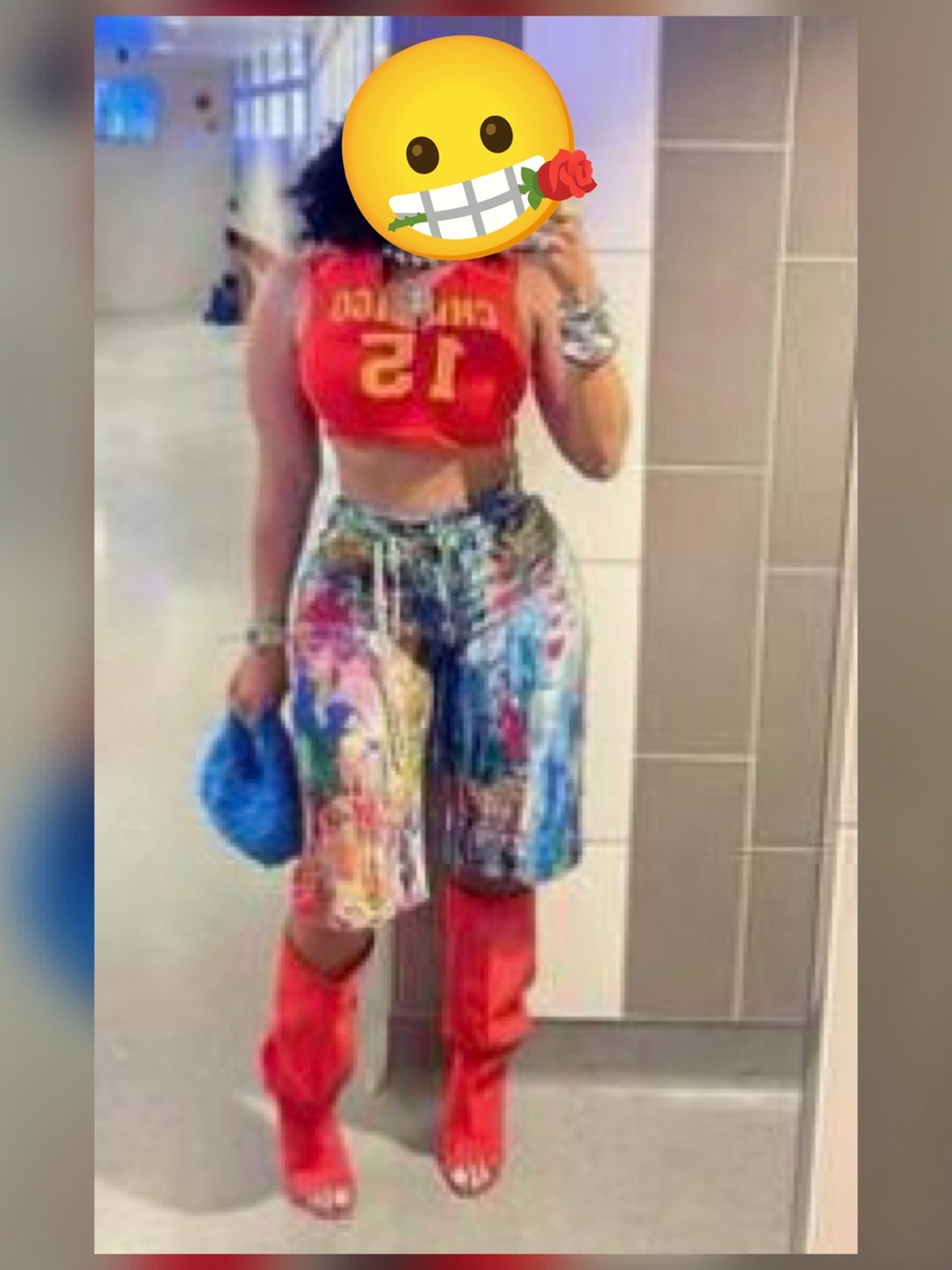 Vibrant Multicolor Drawstring Capris with Red Accents